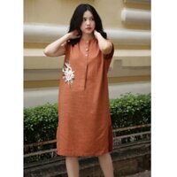 Đầm suông tay hến thêu hoa, cài khuy ngực SLINEN, chât vải Linen bột Premium, form váy suông không kén dáng.