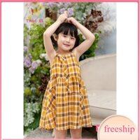 Đầm suông trẻ em 1-10 tuổi kẻ túi sườn, Váy 2 dây cho bé gái nhẹ thoáng mát thấm hút mồ hôi