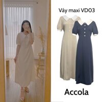 Đầm suông váy cổ điển kiểu pháp cổ điển vintage kèm dây buộc eo viền tay Accola VD03