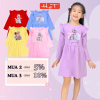 Đầm tay dài bé gái Elsa Anna H&T, váy công chúa tay bèo chất thun cotton 4 chiều mịn mát cho bé từ 10-35kg-DTDBG026