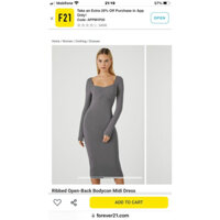 Đầm tay dài body thun Gân 4chieu Forever21 vnxk dư xịn midi dress 2mau thun co giản rất dẹp hở lưng