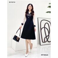 Đầm tay dài cổ phối nơ BEMINE MT3045ĐEN