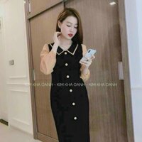 Đầm tay lưới đính nút siêu đẹp chất liệu cát hàn phối voan mềm mịn  fashionzero - 60155