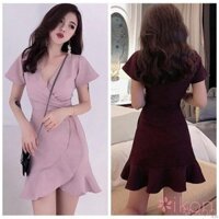 Đầm tay ngắn cổ V phối bèo nữ tính đầm hoa váy hoa nhí 👗 *