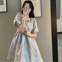 Đầm tay phồng giảm eo cho phụ nữ, cổ vuông, thiết kế nhẹ nhàng, phong cách rừng, đầm tình yêu đầu tiên INXF