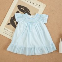 Đầm thêu smock vòng cổ tay búp phối ren dễ thương chất vải cotton cao cấp