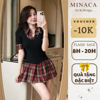 Đầm Thiết Kế Caro MINACA Chân Váy Xòe Váy Nữ Dáng Ngắn Thanh Lịch Cho Nàng Công Sở Đi Chơi V315