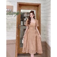 Đầm Thiết Kế Dự Tiệc Chất Ren Dáng Dài Tay Bồng V2085 - Lolla Fashion