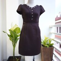 Đầm thiết kế nữ công sở ôm body màu nâu phi hai da mới 98% HIGH SECOND HAND A108