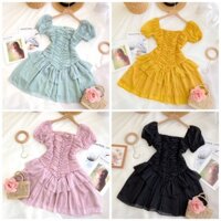 Đầm thiết kế nút bọc phối bèo nhún eo