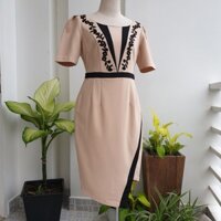 Đầm thiết kế ôm body màu kem đính dây hoa mai mới 98% HIGH SECOND HAND A72
