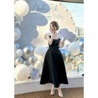 Đầm Thiết Kế Party - Đi Tiệc Chất Tapta Xịn Cổ Vuông Hai Dây Phối Nơ Hai Bên Váy Dáng Dài Xòe Sang trọng