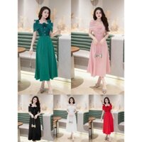 Đầm thiết kế thời trang nữ thun nhún eo trễ vai 2 dây bèo kết bông chất marano nhiều màu dễ lựa chọn