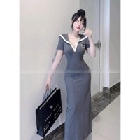 Đầm thiết kế thời trang nữ chất borip tôn dáng 2 màu cực xinh cho nàng, đầm body dáng dài tay ngắn cổ thủy thủ viền