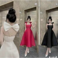 ĐẦM THIẾT KẾ THỜI TRANG NỮ CHẤT TAPTA CỔ VUÔNG VÁY XÒE PHỐI NƠ TO SAU LƯNG KÈM DÂY CƯỜM DÀNH CHO CÁC CHỊ EM ĐI TIỆC
