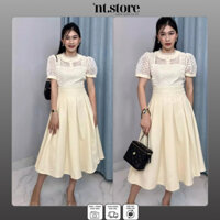 Đầm Thiết Kế Tiểu Thư Phối Cổ Ren Xoè Bồng Điệu