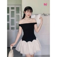Đầm Thiết Kế Trễ Vai Phối Tùng Xốp Chất Umi Hàn Cao Cấp,Đầm Dự Tiệc Sang Trọng,Ôm Body