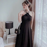 đầm thiết kế yếm hoa hồng dáng xoè tv