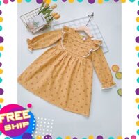 Đầm thô dài tay bé gái 1-12 tuổi hình quả chery, Váy tiểu thư cho bé chất liệu vải cào bông dày dặn mềm mại