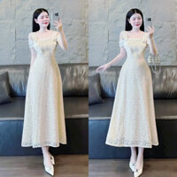 Đầm thời trang nữ chất ren 2 lớp tay ngắn hở vai cổ vuông váy dài dáng xòe tiểu thư xinh xắn mặc đi chơi, đi tiệc💃💃 👗