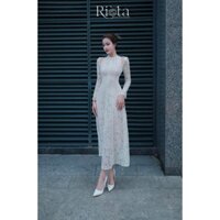 Đầm thời trang nữ chất ren 2 lớp tay dài cổ tròn hở vai váy dài dáng xòe phong cách sang chảnh nữ tính