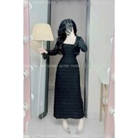 Đầm thời trang nữ đi biển đi chơi chất vải ren kèm áo khoác giấy hai gam màu trơn đen trắng dễ chọn lựa