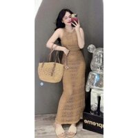 *Đầm thời trang nữ đi chơi sang chảnh chất ren kèm lót cổ áo tròn có ren hoa dáng váy ôm body dài maxi