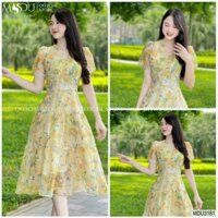 *Đầm thời trang nữ đi chơi chất voan hoa cổ vuông tay ngắn phòng ôm eo dáng dài maxi siêu xinh