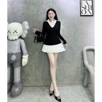 *Đầm thời trang nữ mặc đi chơi chất tăm lạnh phối lụa cổ sơ mi tay dài váy xoè dáng dài mini siêu xinh dễ thương