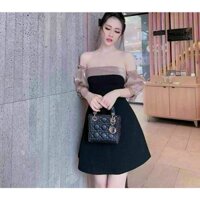 Đầm thời trang nữ mặc đi chơi chất umi phối phí bóng trễ vai cúp ngực 2 màu đen và trắng