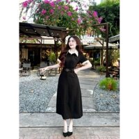 *Đầm thời trang nữ thanh lịch đi tiệc chất kaki phối cổ sơ mi kèm nịt thắt eo tôn dáng váy xòe chữ A tôn chân dài maxi