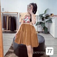 Đầm Thun BabyDoll phối bèo có cổ tay ngắn