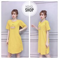 Đầm thun bầu bigsize dáng suông xẻ tà form dài dưới 70kg NOTHINGIS MÀU VÀNG