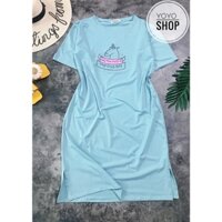 Đầm thun bầu bigsize dáng suông xẻ tà form dài dưới 70kg NOTHINGIS MÀU XANH