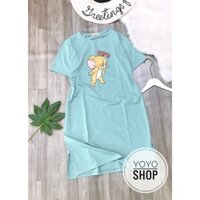 Đầm thun bầu bigsize dáng suông xẻ tà form dài dưới 70kg chuột OOSP