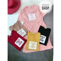 Đầm thun bầu dáng suông bigsize nữ tay lỡ cổ tròn xẻ tà form từ 50-75kg in walk đen YoYo