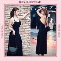 Đầm thun body 2 dây váy yếm maxi dáng dài chất thun lụa co dãn 4 chiều thoải mái thoáng mát (kèm sẵn mút ngực)