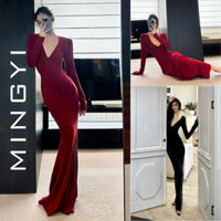 Đầm thun body cổ v khoét MINGYI dáng đuôi cá gợi cảm cho nữ D394