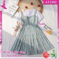 Đầm thun cotton lạnh cho bé gái từ 10 đến 40kg -không nhăn-dành cho mùa hè at3202_hồng