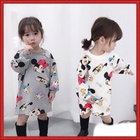 Đầm Thun Cotton Tay Dài In Hình Chuột Mickey Kiểu Mới Cho Nữ