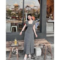 đầm thun dài dáng xòe chữ a cổ vuông thun lông trơn đơn giản lz đầm dạo phố