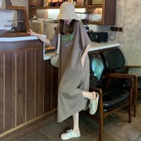 Đầm thun dài quá gối dáng rộng tay ngắn thời trang cho nữ