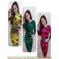 Đầm thun dài tay họa tiết màu loang nổi bật DTT83