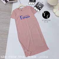 Đầm thun dáng suông form dài xẻ tà in chữ form dưới 60kg YoHoMi mã DX51