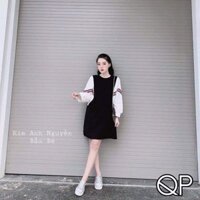 Đầm thun đen phối tay
