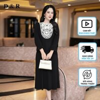 Đầm thun dự tiệc ren thêu dáng xoè Quảng Châu cao cấp D&R Fashion D473