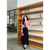 Đầm thun gân áo lennin thời trang nữ mặc đi chơi - đi dạo đầm dài xòe khoác ngoài ngắn tay phối túi nhẹ nhàng