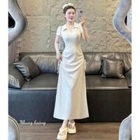 Đầm thun gân body cổ đúc rút dây 2 bên eo, đầm váy thời trang nữ ngắn tay,