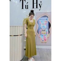 Đầm thun gân ôm body đầm dài qua gối tôn dáng, độ co dãn cao mặc thoải mái