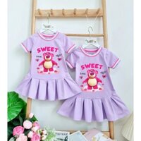 Đầm thun gấu dâu tay bo sọc